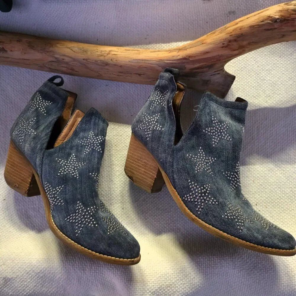 Jeffrey Campbell asterial blue suede star studded ankle booties